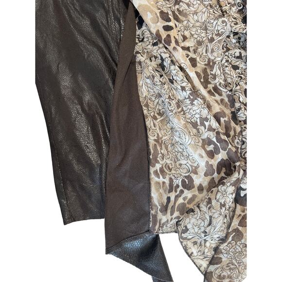 Easywear By Chico's Chiffon and Faux Leather Brown Vest Women's Size 1 (Medium) - Picture 8 of 9